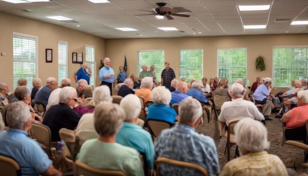 A Florida 55+ community with seniors enjoying outdoor amenities.