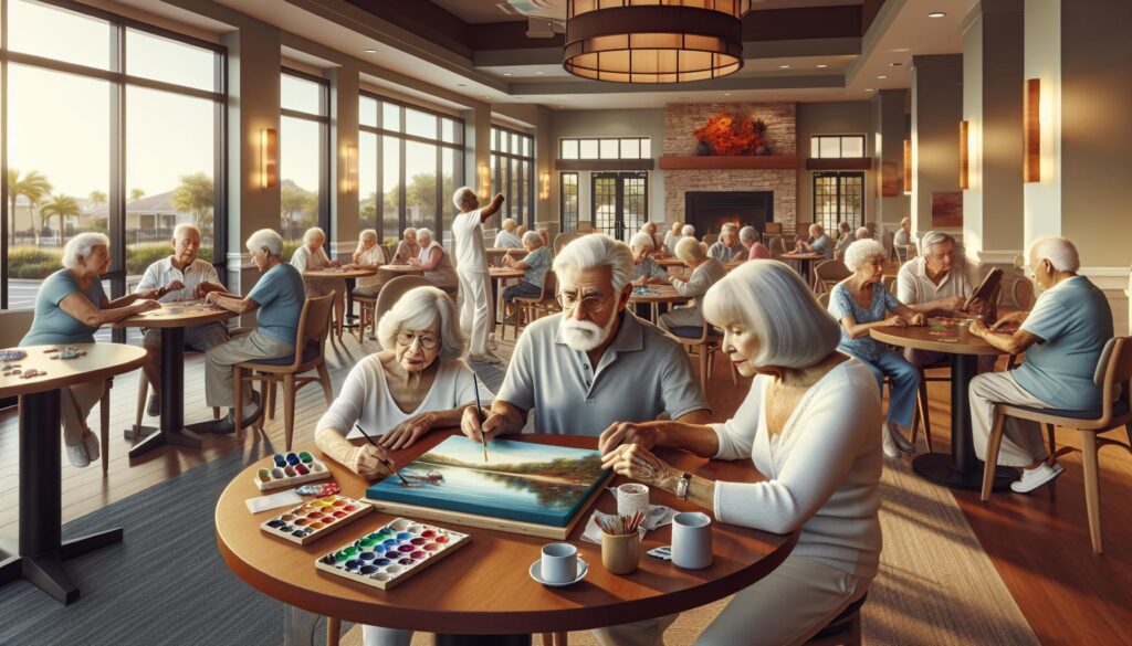 Seniors participating in a social event in a Port St. Lucie 55+ community
