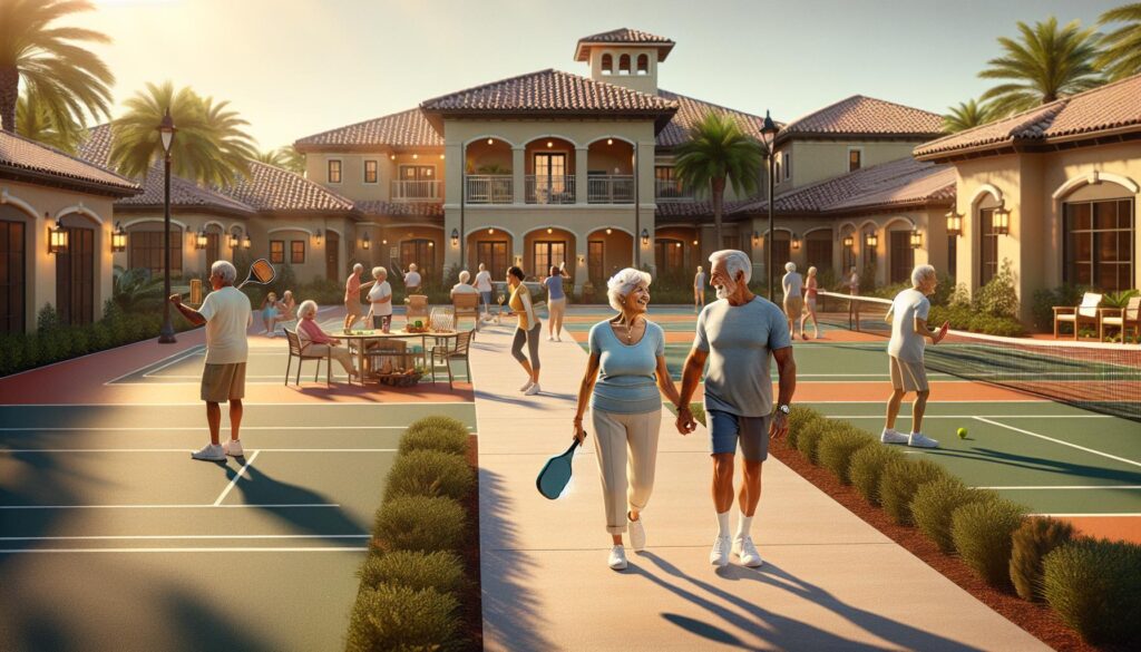 Aerial view of a 55+ community in Port St. Lucie with resort-style amenities.