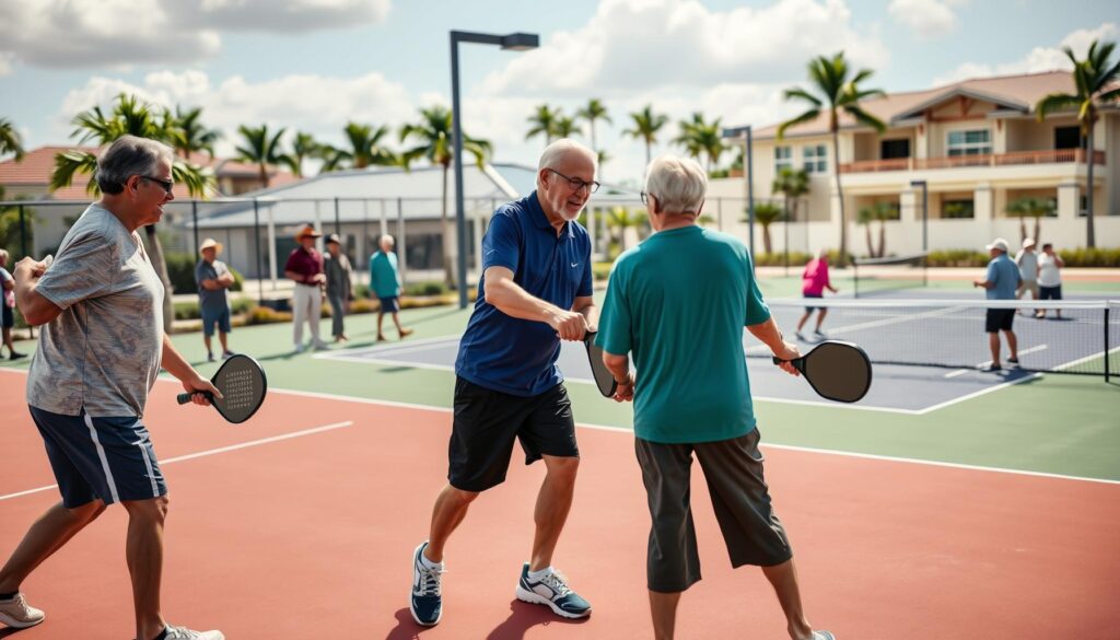 Active adults playing pickleball and tennis at Four Seasons at Wylder, Port St. Lucie