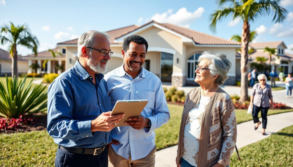 Couple tours Four Seasons at Wylder, a top 55+ community in Port St. Lucie.